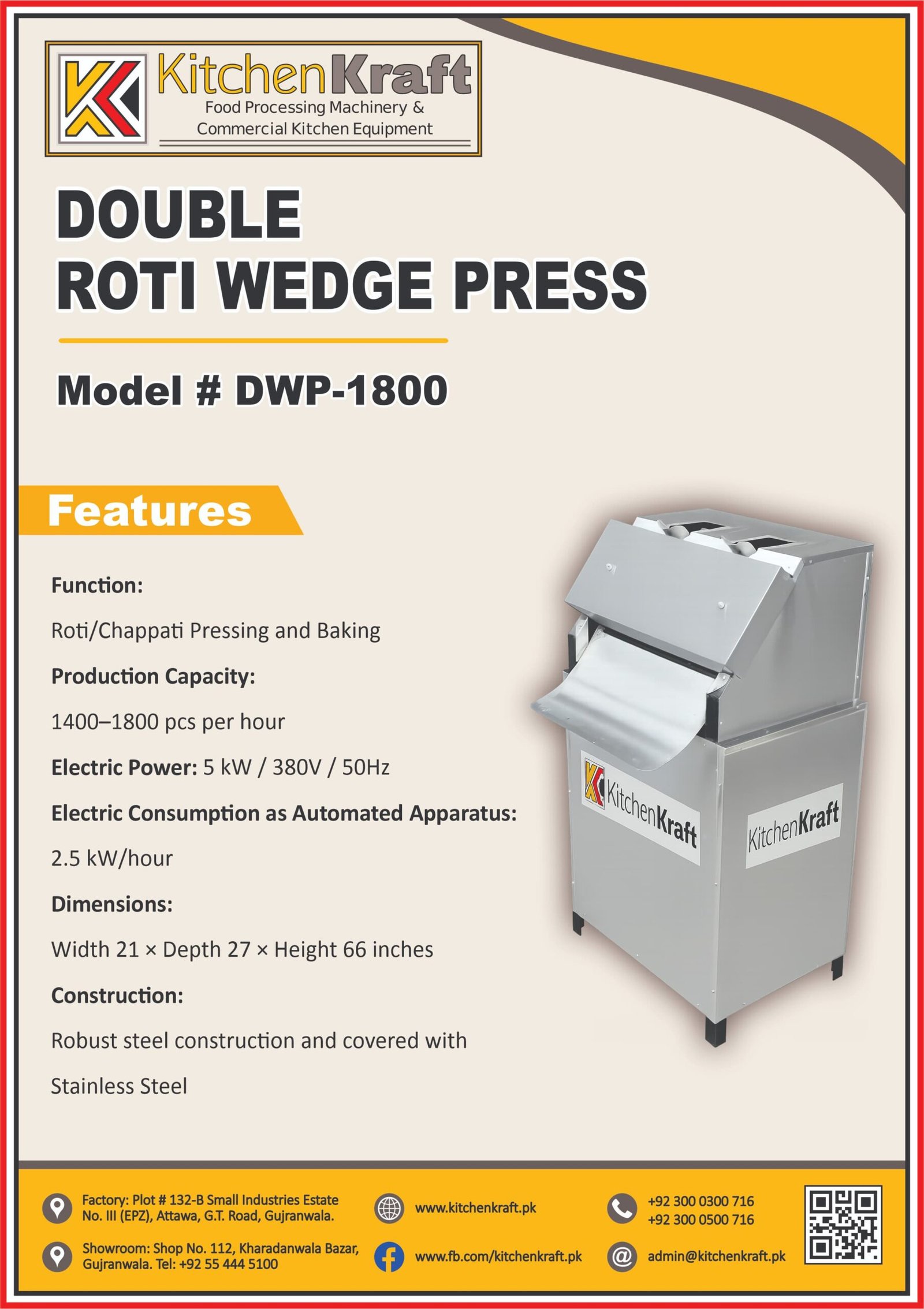 Commercial Double Roti Wedge Press DWP-1800
