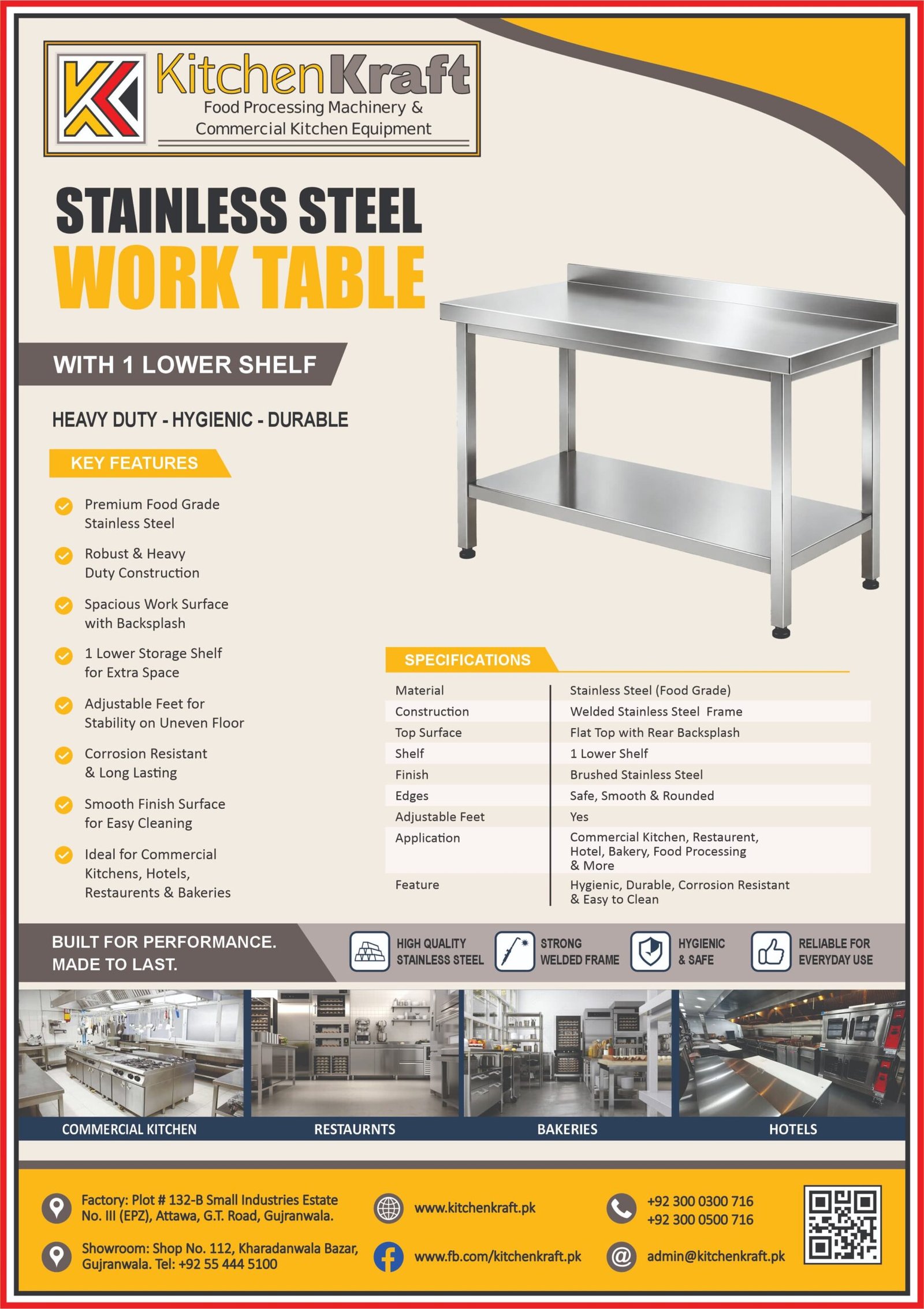 Stainless Steel Work Table with Lower Shelf