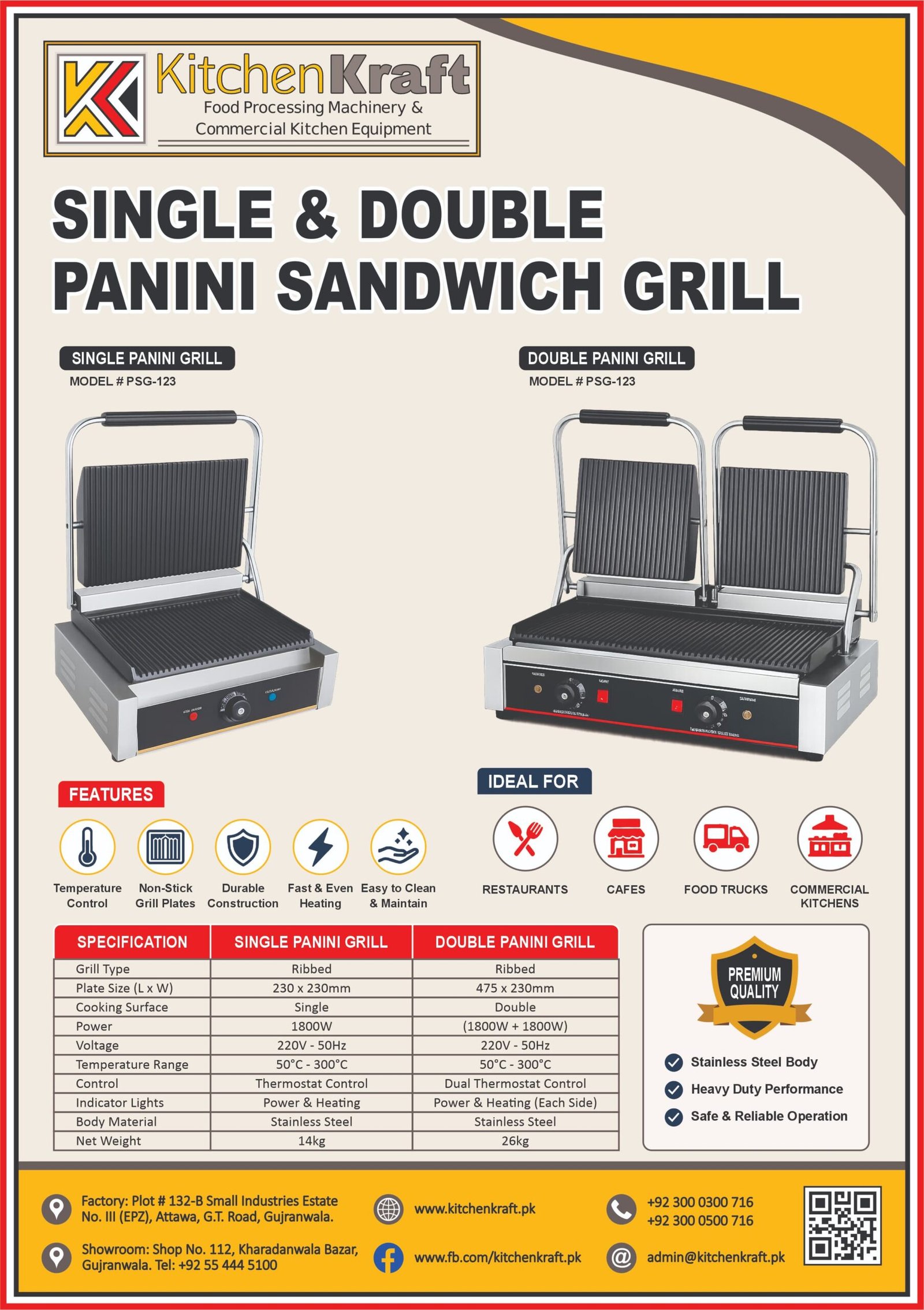 Commercial Single and Double Panini Sandwich Grill – PSG-123