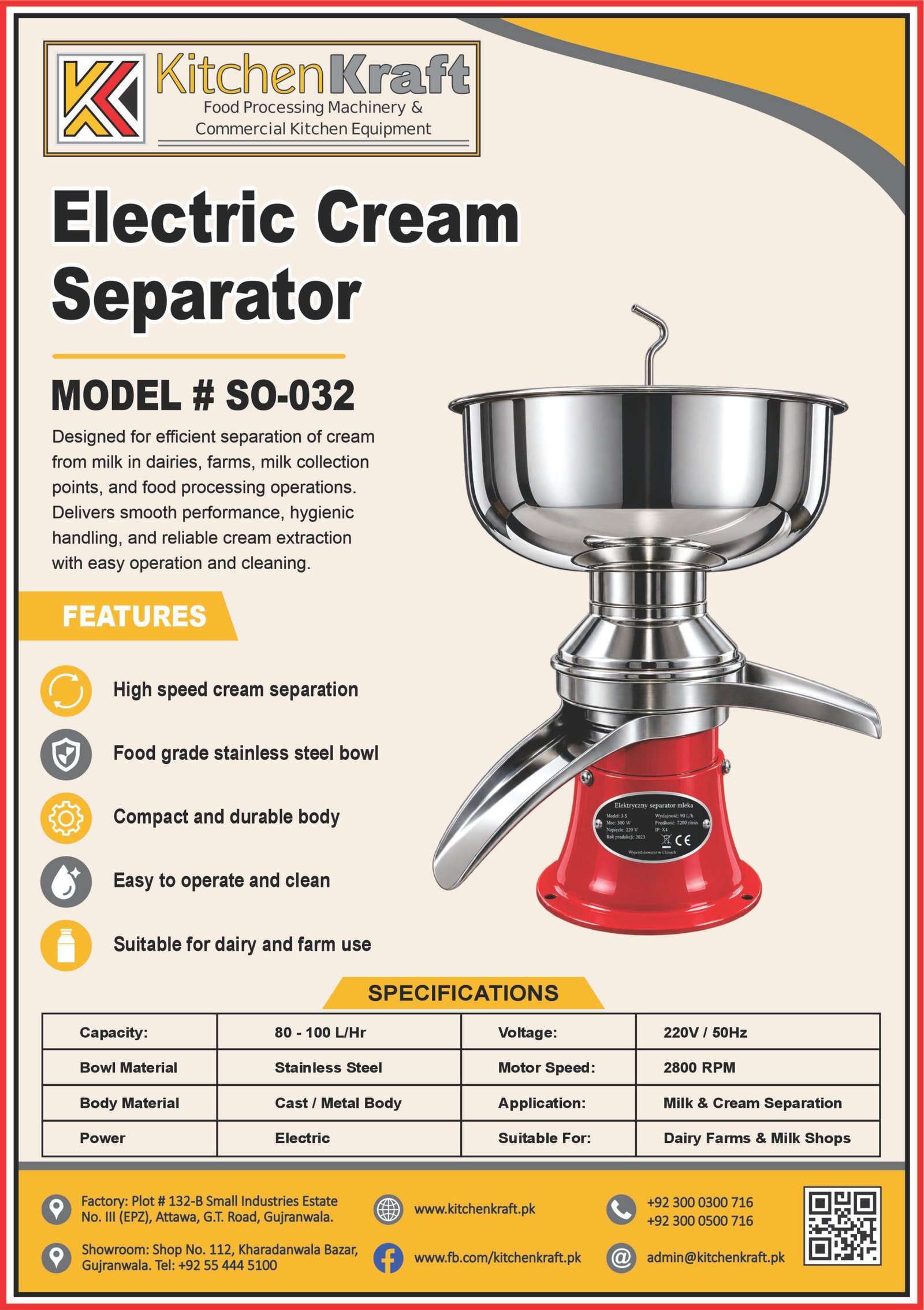 Commercial Electric Cream Separator 80–100 L/Hr – SO-032